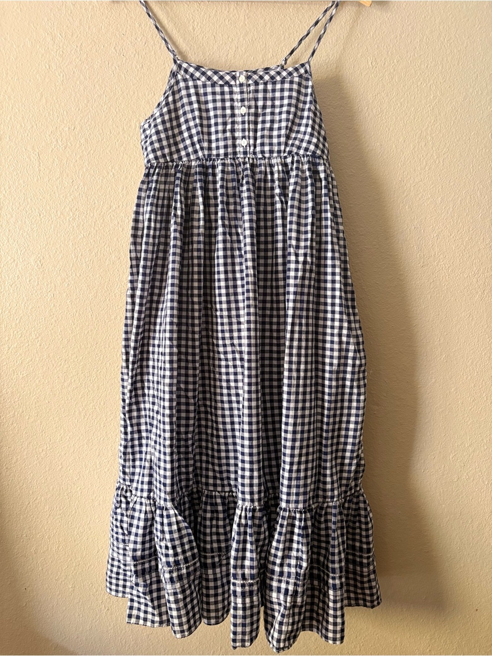 Ralph Lauren Girls Gingham Maxi Dress Size 16 XL Navy White 100% Cotton
